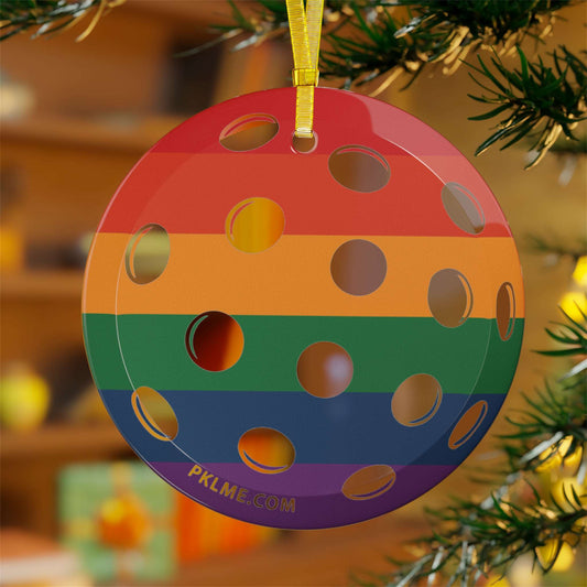 PKLme Pickleball Christmas Ornament - Glass pickleball holiday ornament - Pride