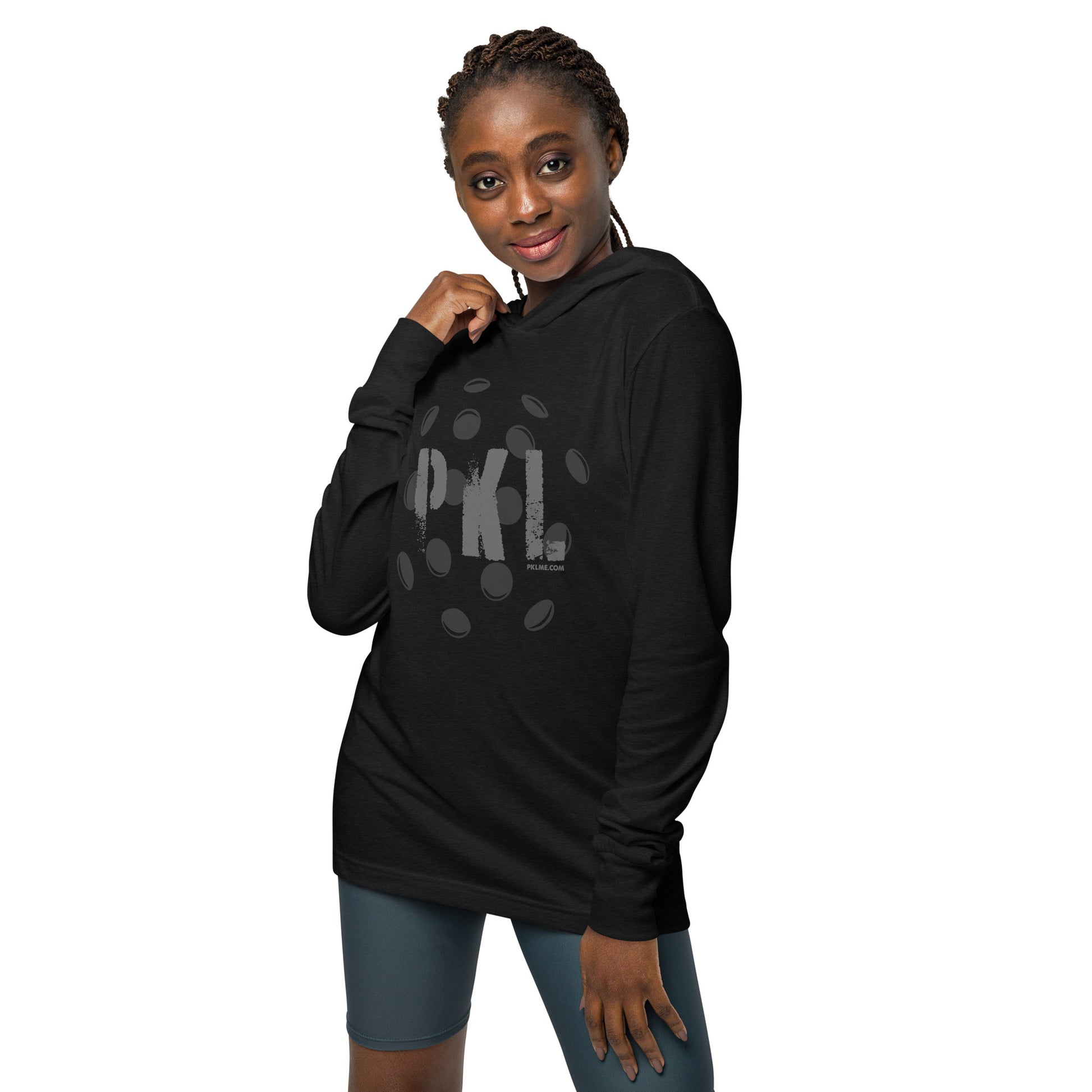 PKLme Unisex Lightweight Triblend Pickleball Warmup Hoodie - PKL - Black on Black Design